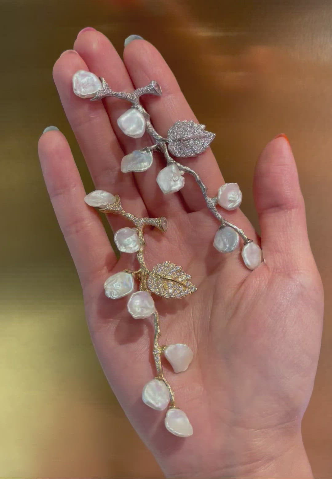 White Cherry Branch Brooch