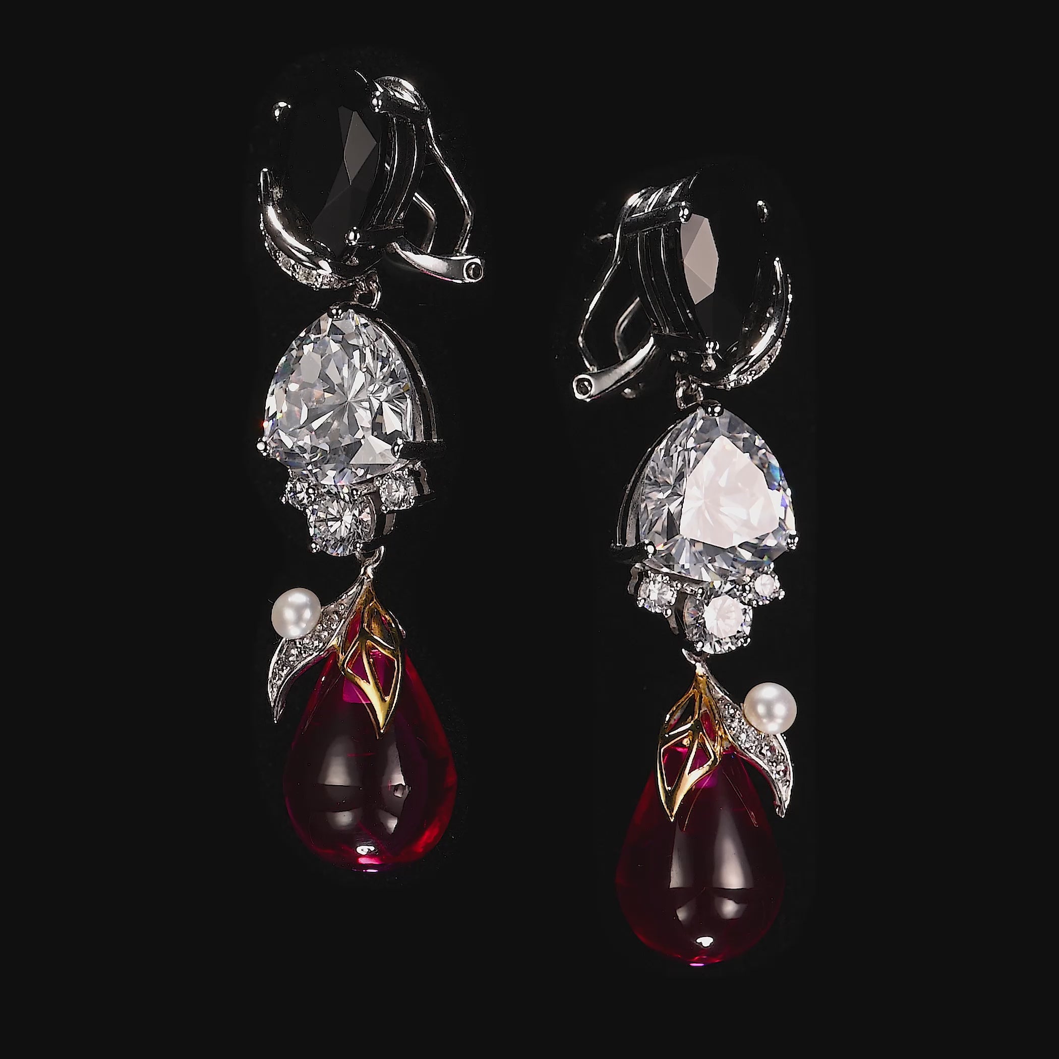 Black Diamond Fuchsia Berry Earrings