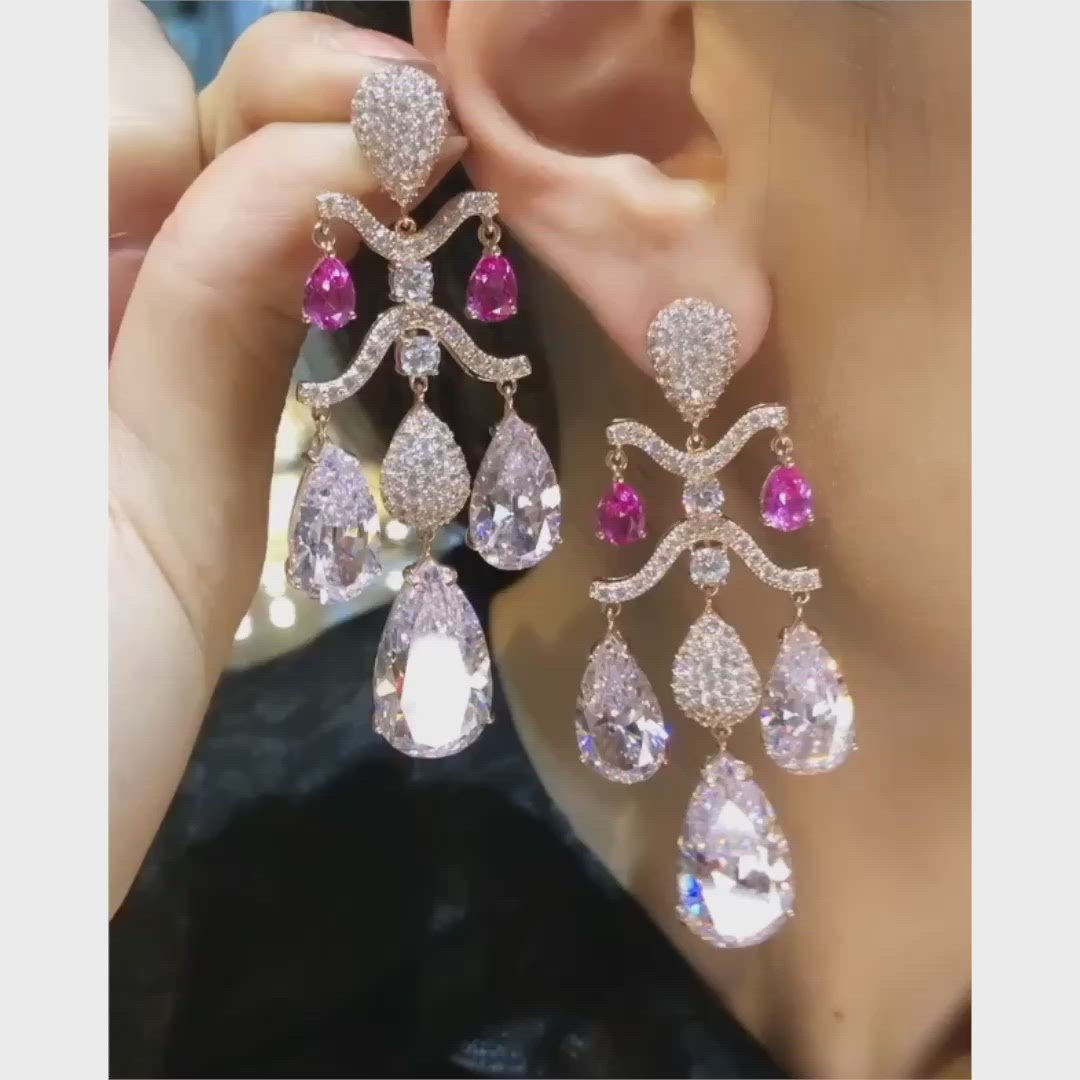 Pink Sapphire Chandelier Earrings