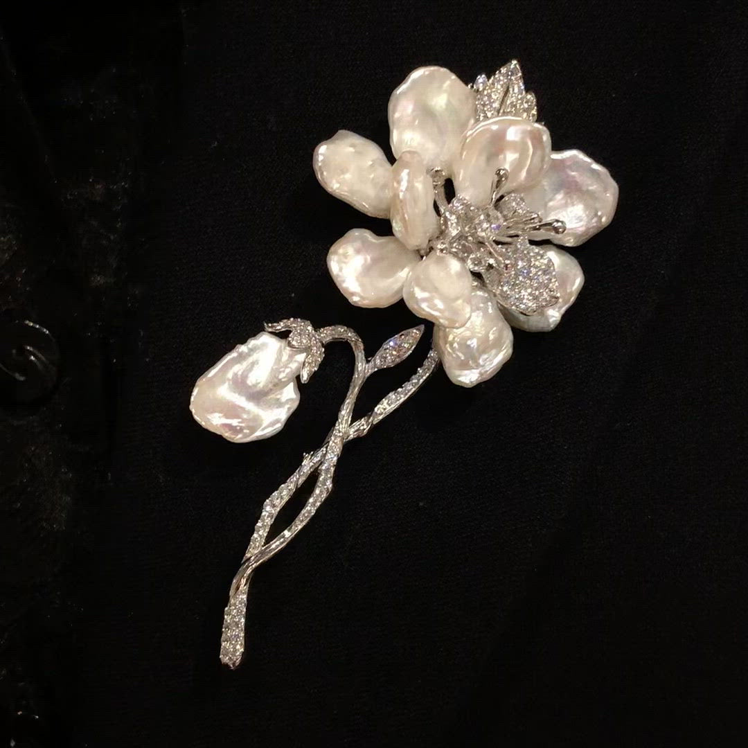 White Cherry Corsage Brooch