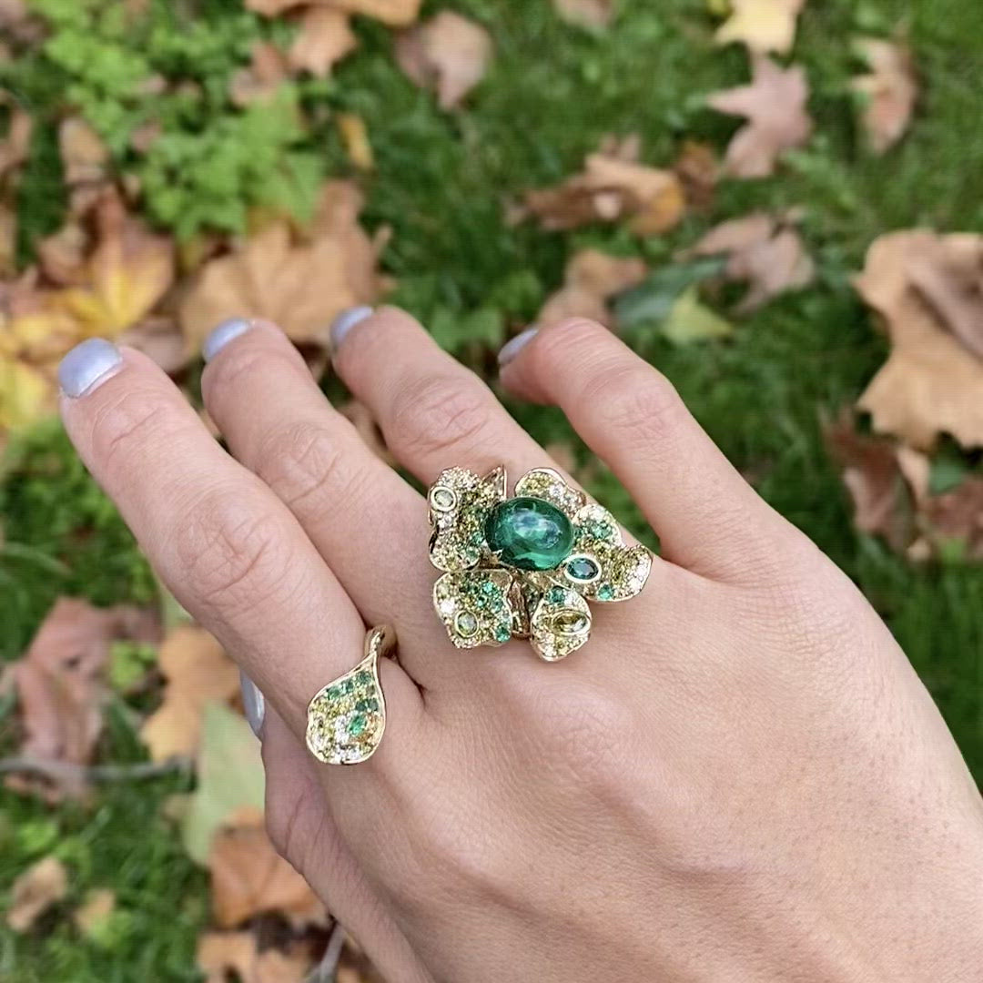 Emerald Peony Ring