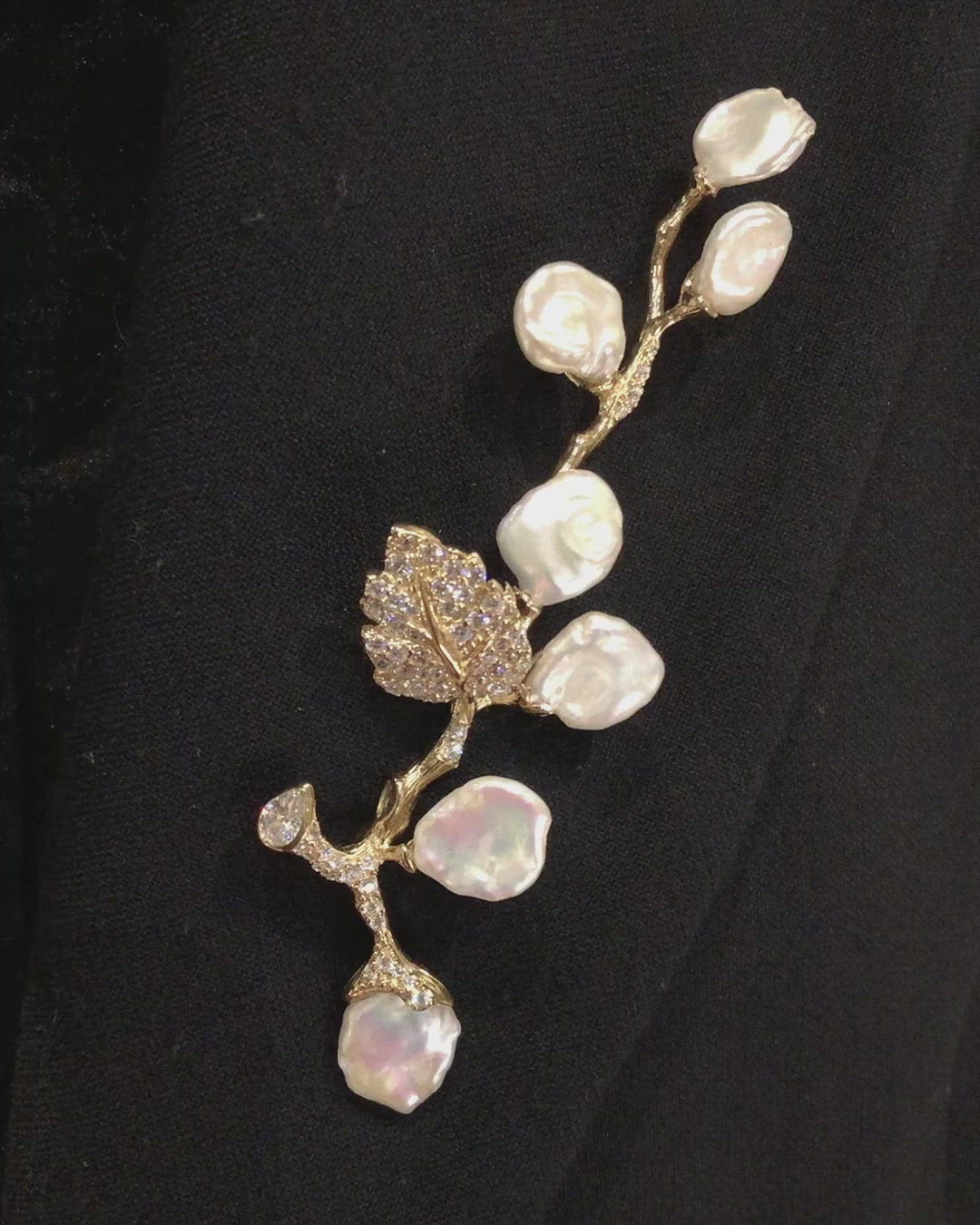 Gold Cherry Branch Brooch