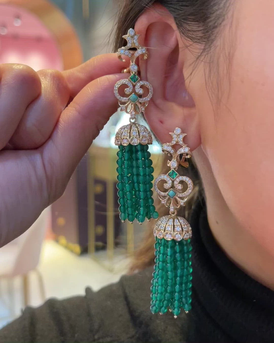 Emerald Tassel Earrings