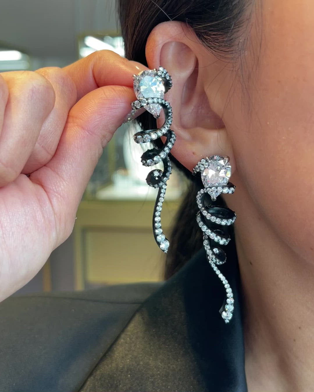 Black Ribbon Twirl Earrings