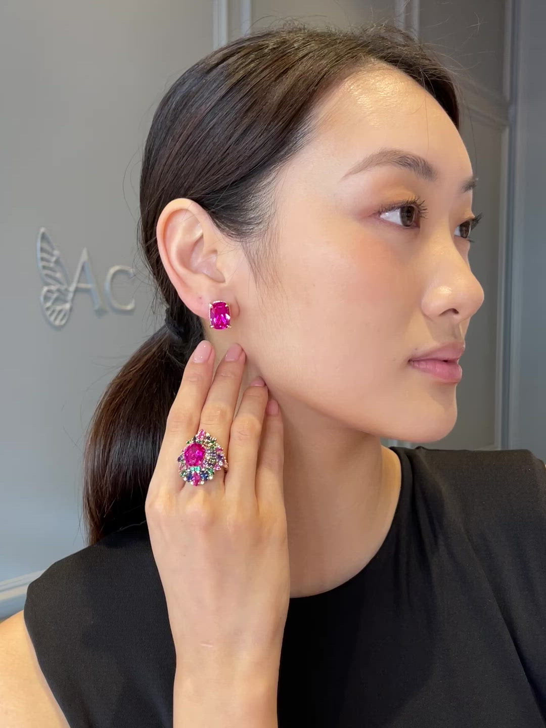 Fuchsia Cushion Wing Studs