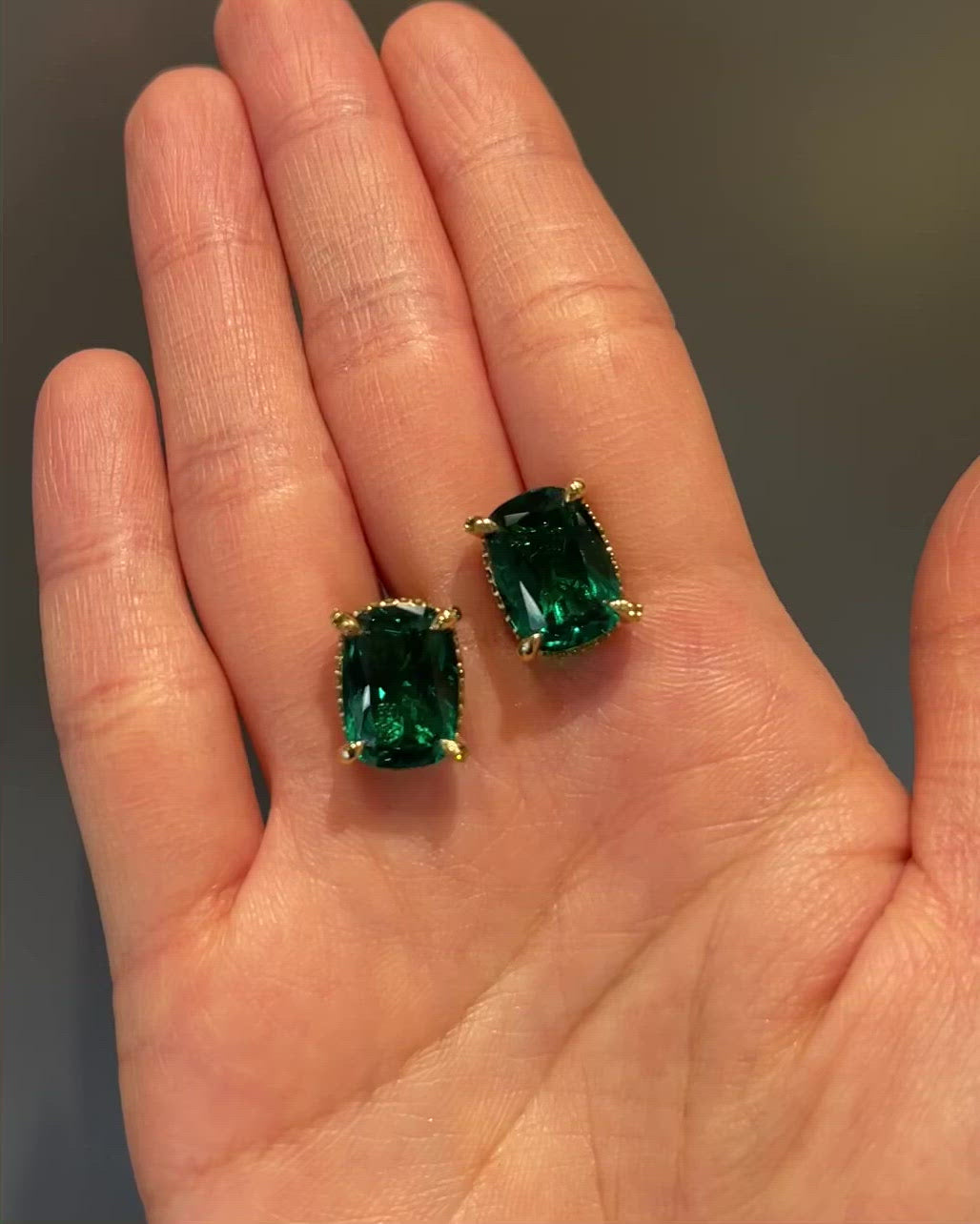 Emerald Cushion Wing Studs