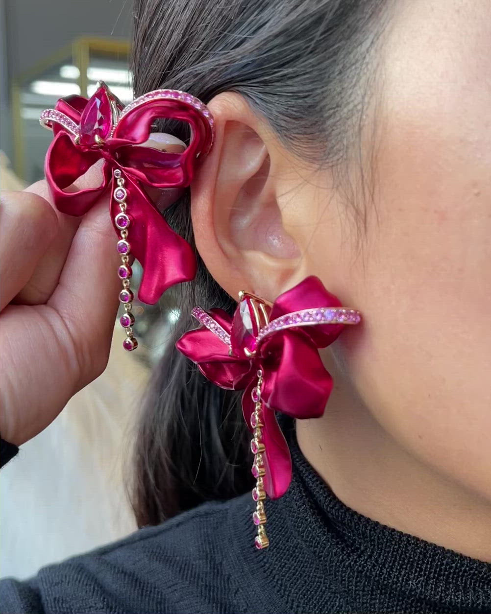 Pink Ribbon Bow and Freshwater Pearl Drop Earrings – I'MMANY London