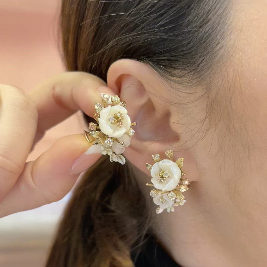 Ivory Floral Cluster Earrings