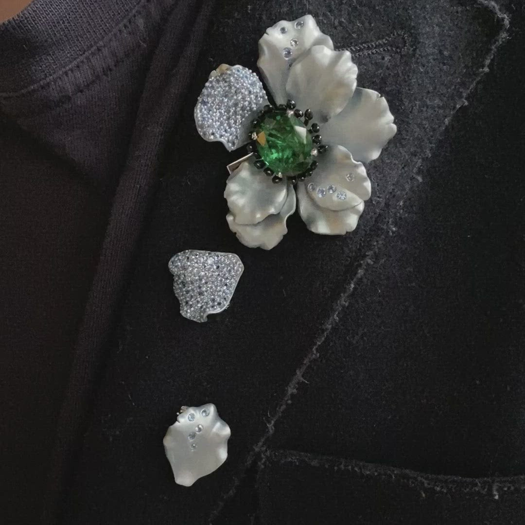 Emerald Poppy Brooch