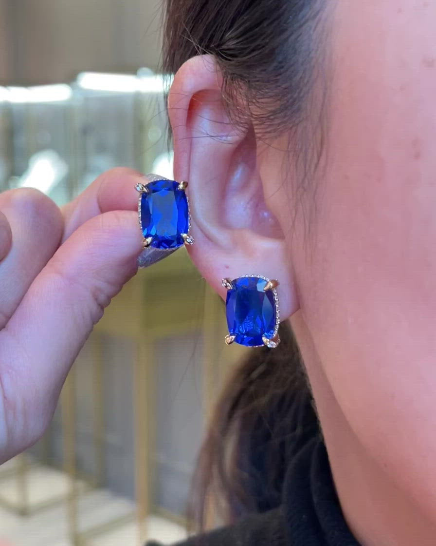 Sapphire Cushion Wing Studs