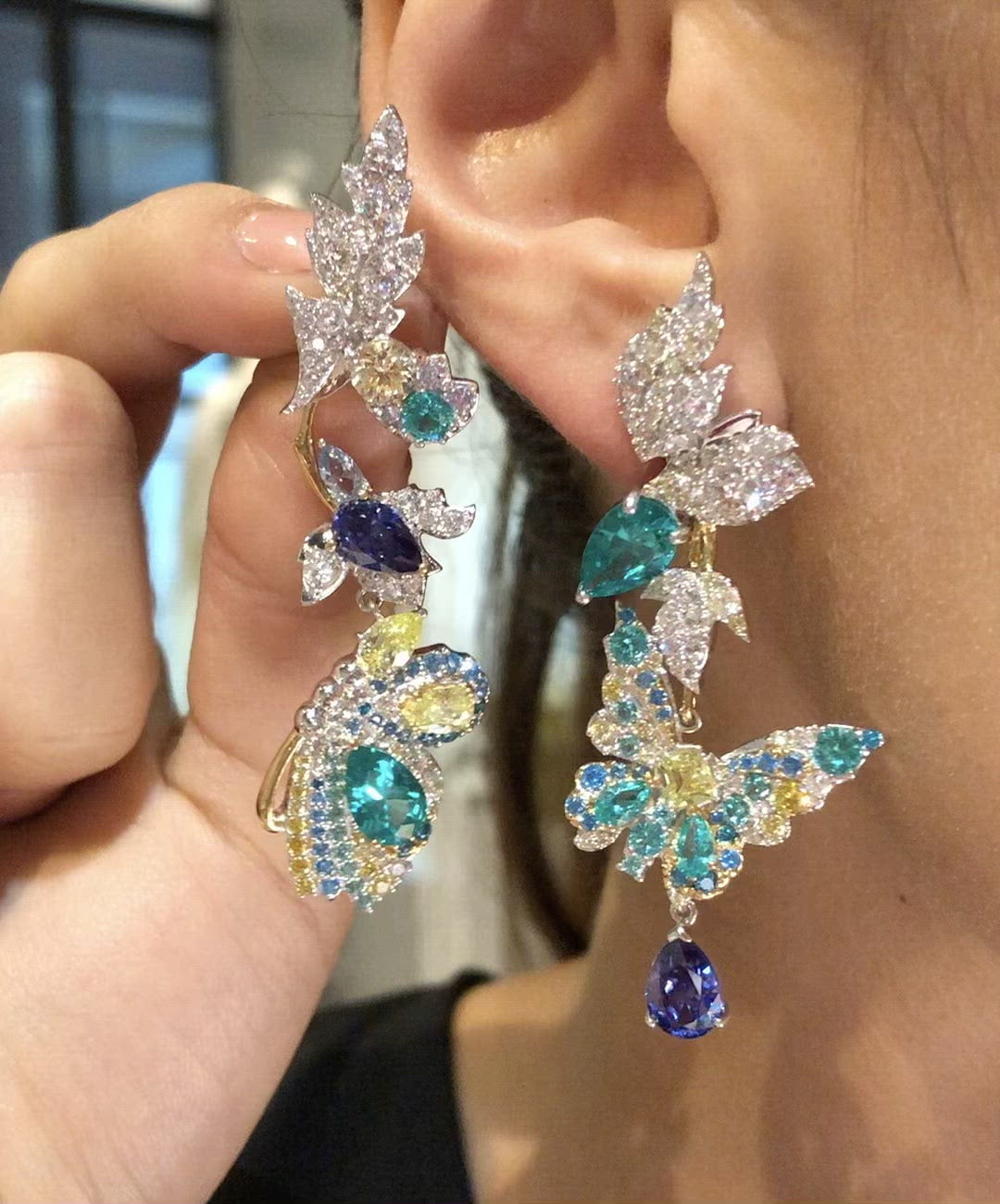 Paraiba Garden Butterfly Earrings