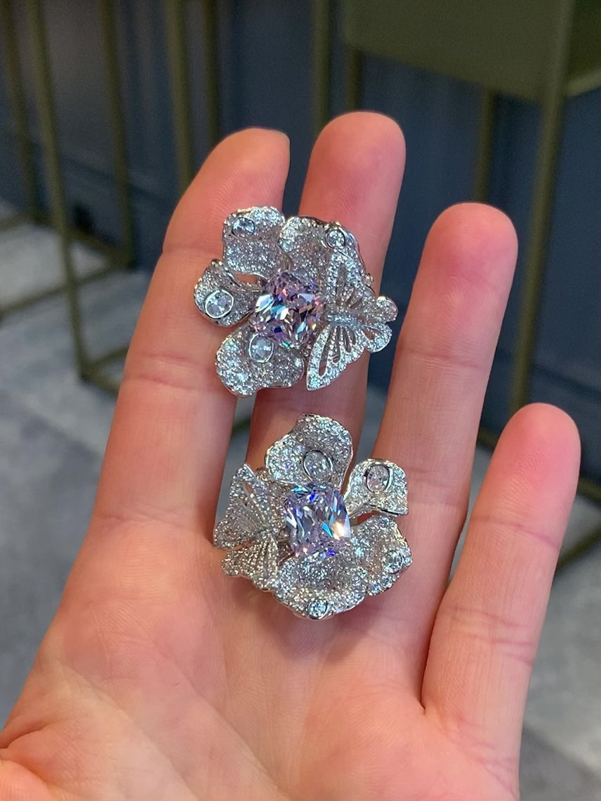 Diamond Peony Earrings