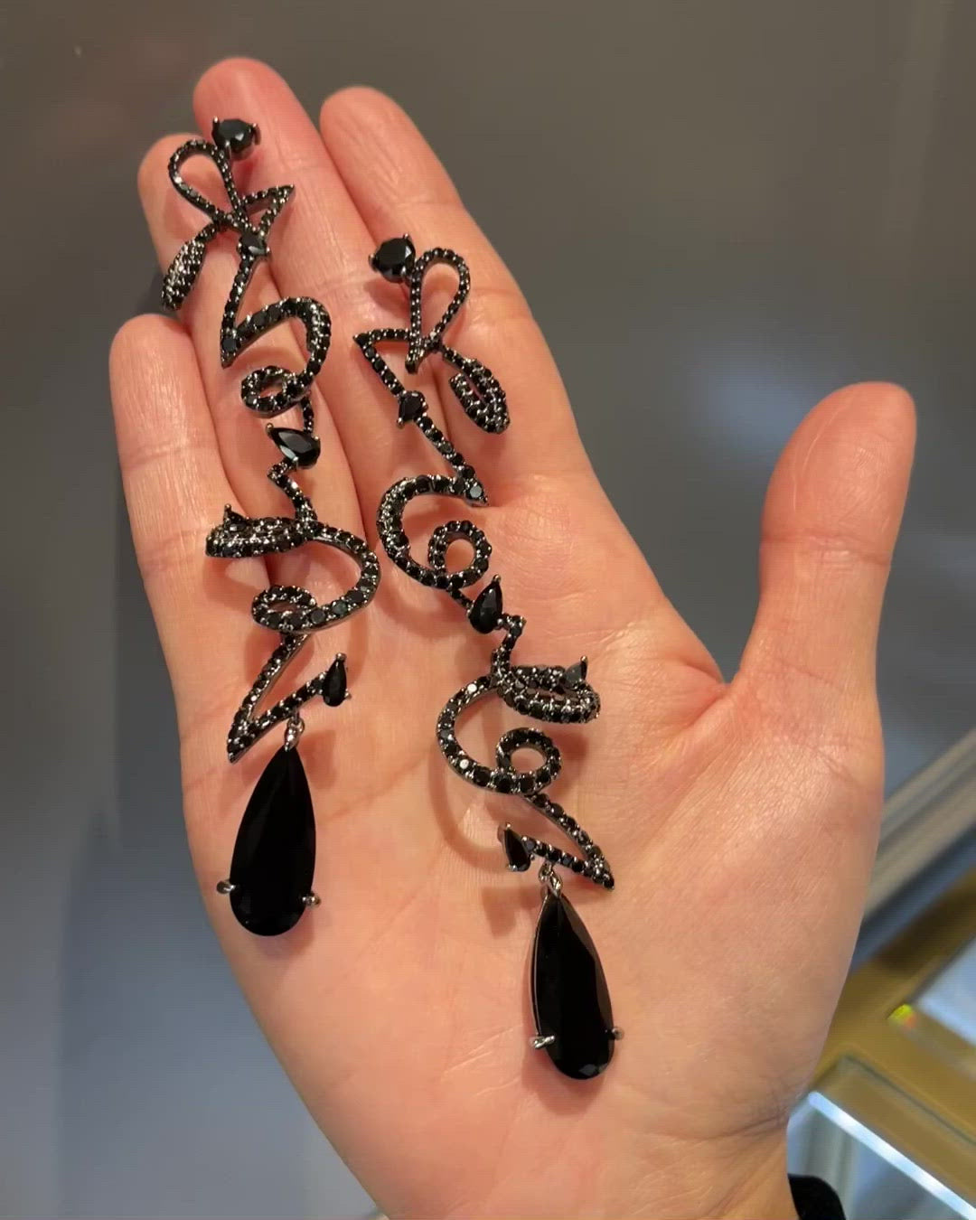 Black Diamond Script Earrings