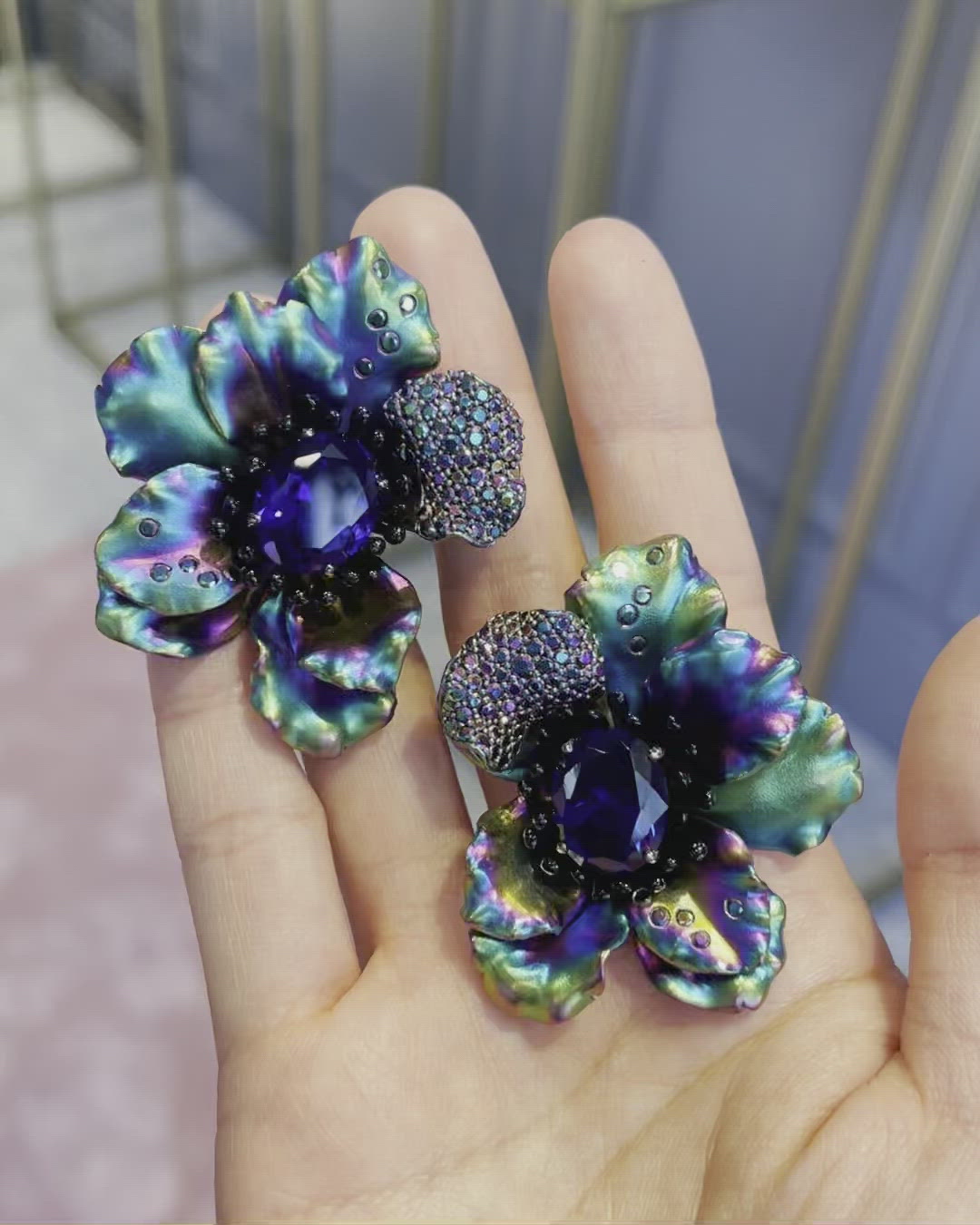 Rainbow Sapphire Poppy Earrings