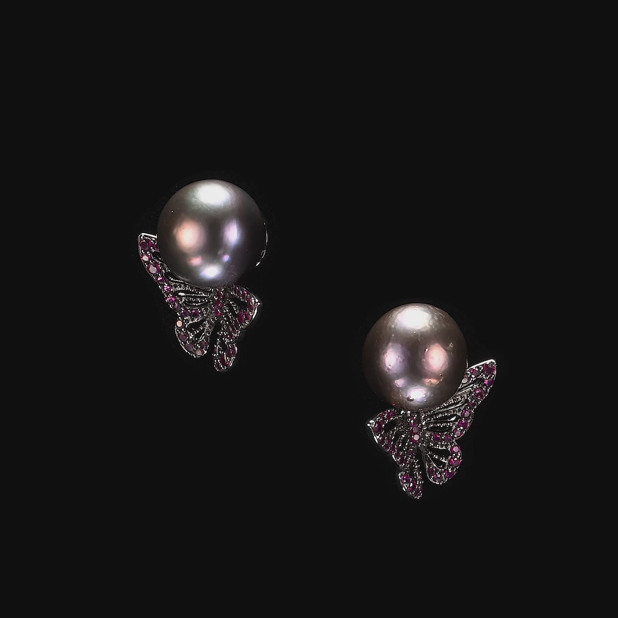 Black Pink Butterfly Pearl Earrings