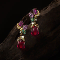 Raspberry Drop Earrings, Earring, Anabela Chan Joaillerie - Fine jewelry with laboratory grown and created gemstones hand-crafted in the United Kingdom. Anabela Chan Joaillerie is the first fine jewellery brand in the world to champion laboratory-grown and created gemstones with high jewellery design, artisanal craftsmanship and a focus on ethical and sustainable innovations.