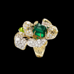 Emerald Blossom Ring, Ring, Anabela Chan Joaillerie - Fine jewelry with laboratory grown and created gemstones hand-crafted in the United Kingdom. Anabela Chan Joaillerie is the first fine jewellery brand in the world to champion laboratory-grown and created gemstones with high jewellery design, artisanal craftsmanship and a focus on ethical and sustainable innovations.