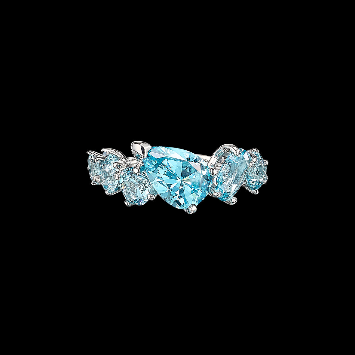 Baby Blue Nova Starburst Ring, Ring, Anabela Chan Joaillerie - Fine jewelry with laboratory grown and created gemstones hand-crafted in the United Kingdom. Anabela Chan Joaillerie is the first fine jewellery brand in the world to champion laboratory-grown and created gemstones with high jewellery design, artisanal craftsmanship and a focus on ethical and sustainable innovations.