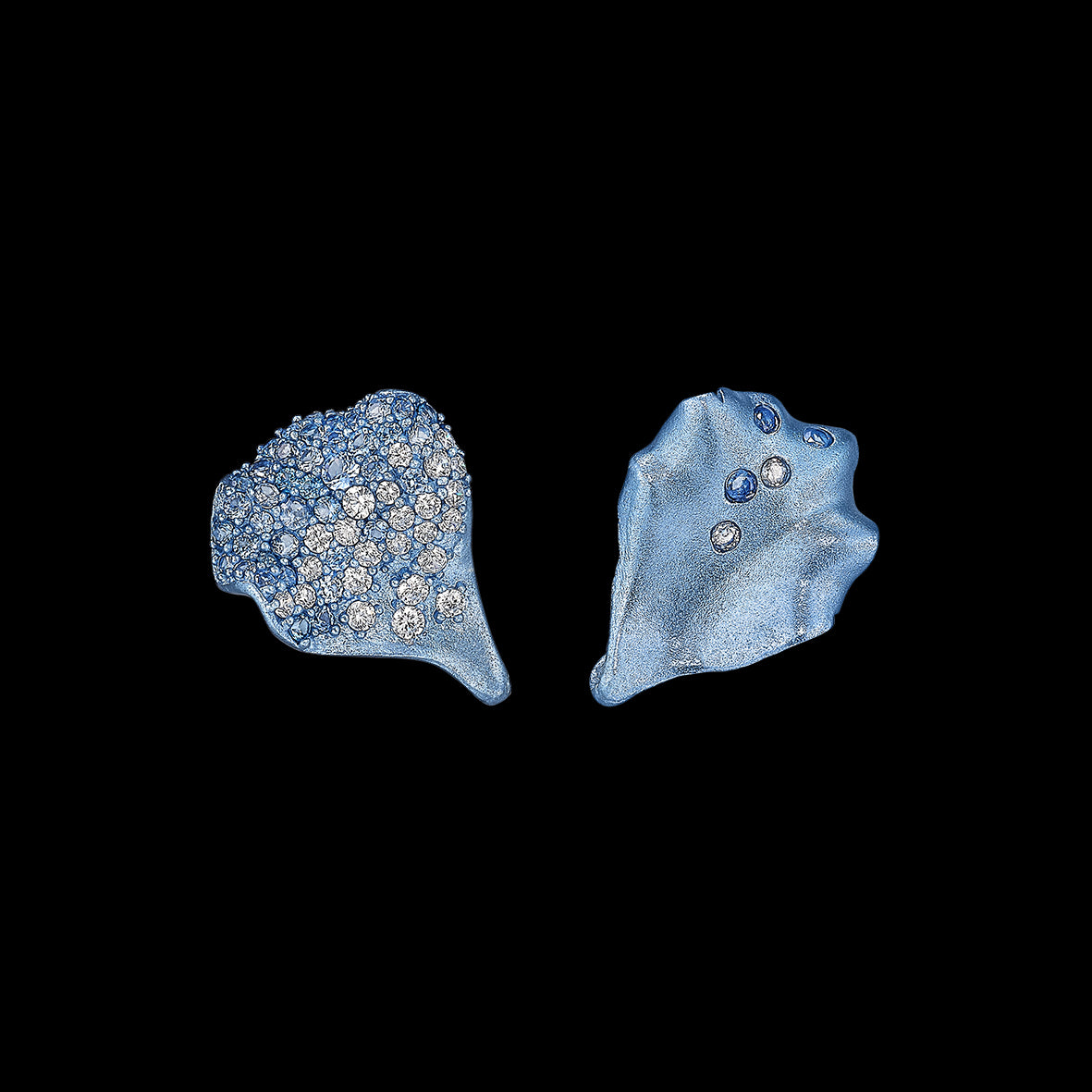 Baby Blue Petal Studs, Earrings, Anabela Chan Joaillerie - Fine jewelry with laboratory grown and created gemstones hand-crafted in the United Kingdom. Anabela Chan Joaillerie is the first fine jewellery brand in the world to champion laboratory-grown and created gemstones with high jewellery design, artisanal craftsmanship and a focus on ethical and sustainable innovations.