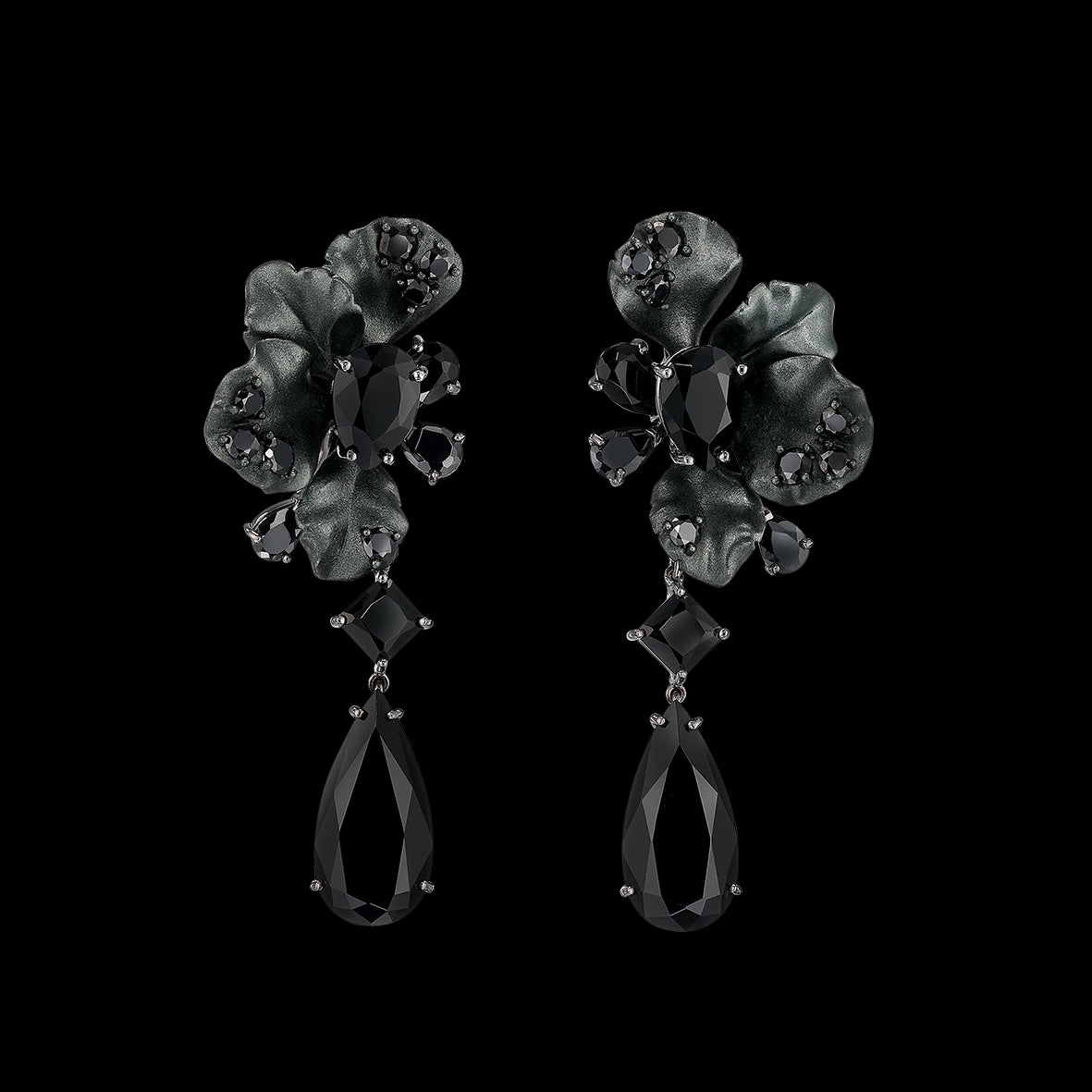 Black Diamond Ariel Earrings, Earrings, Anabela Chan Joaillerie - Fine jewelry with laboratory grown and created gemstones hand-crafted in the United Kingdom. Anabela Chan Joaillerie is the first fine jewellery brand in the world to champion laboratory-grown and created gemstones with high jewellery design, artisanal craftsmanship and a focus on ethical and sustainable innovations.