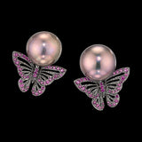 Black Diamond Fuchsia Butterfly Pearl Earrings, Earrings, Anabela Chan Joaillerie - Fine jewelry with laboratory grown and created gemstones hand-crafted in the United Kingdom. Anabela Chan Joaillerie is the first fine jewellery brand in the world to champion laboratory-grown and created gemstones with high jewellery design, artisanal craftsmanship and a focus on ethical and sustainable innovations.