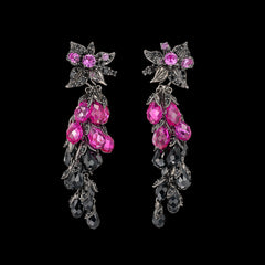 Black Diamond Fuchsia Coralbell Earrings, Earrings, Anabela Chan Joaillerie - Fine jewelry with laboratory grown and created gemstones hand-crafted in the United Kingdom. Anabela Chan Joaillerie is the first fine jewellery brand in the world to champion laboratory-grown and created gemstones with high jewellery design, artisanal craftsmanship and a focus on ethical and sustainable innovations.