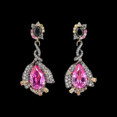 Black Diamond Fuchsia Earrings, Earrings, Anabela Chan Joaillerie - Fine jewelry with laboratory grown and created gemstones hand-crafted in the United Kingdom. Anabela Chan Joaillerie is the first fine jewellery brand in the world to champion laboratory-grown and created gemstones with high jewellery design, artisanal craftsmanship and a focus on ethical and sustainable innovations.