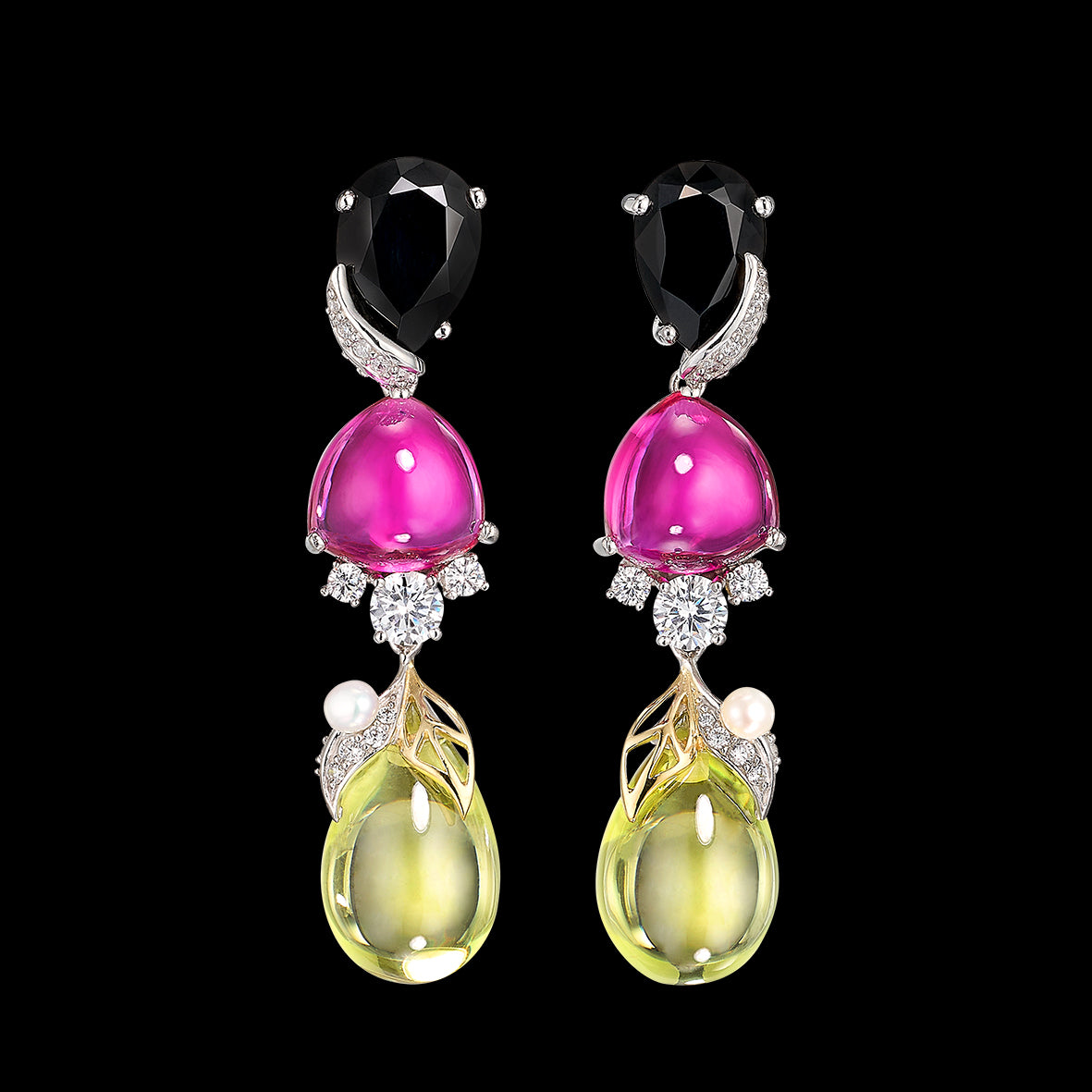 Black Diamond Lemon Drop Earrings, Earrings, Anabela Chan Joaillerie - Fine jewelry with laboratory grown and created gemstones hand-crafted in the United Kingdom. Anabela Chan Joaillerie is the first fine jewellery brand in the world to champion laboratory-grown and created gemstones with high jewellery design, artisanal craftsmanship and a focus on ethical and sustainable innovations.