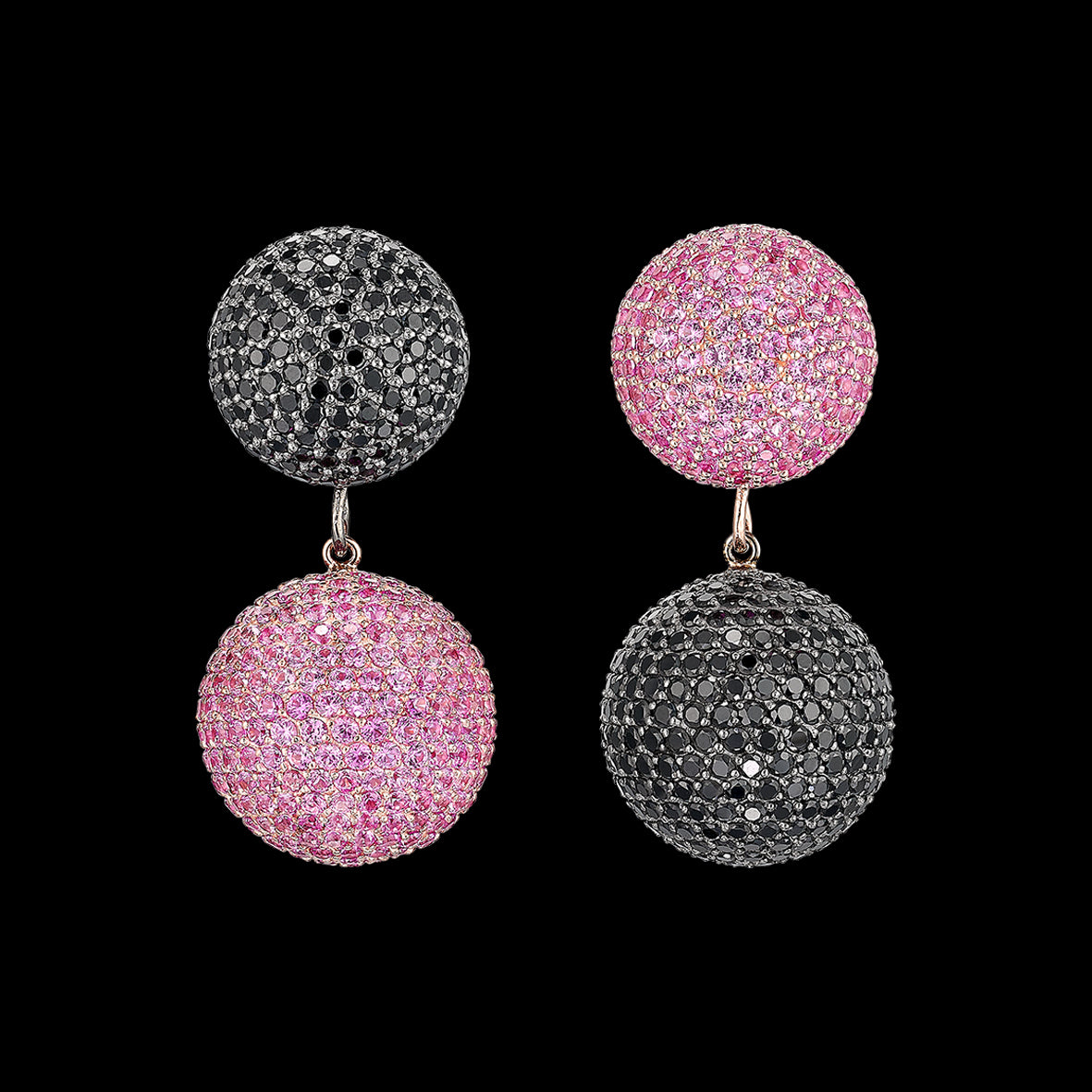 Black Pink Bauble Earrings, Earrings, Anabela Chan Joaillerie - Fine jewelry with laboratory grown and created gemstones hand-crafted in the United Kingdom. Anabela Chan Joaillerie is the first fine jewellery brand in the world to champion laboratory-grown and created gemstones with high jewellery design, artisanal craftsmanship and a focus on ethical and sustainable innovations.