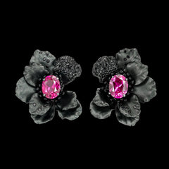 Black Velvet Poppy Earrings, Earrings, Anabela Chan Joaillerie - Fine jewelry with laboratory grown and created gemstones hand-crafted in the United Kingdom. Anabela Chan Joaillerie is the first fine jewellery brand in the world to champion laboratory-grown and created gemstones with high jewellery design, artisanal craftsmanship and a focus on ethical and sustainable innovations.