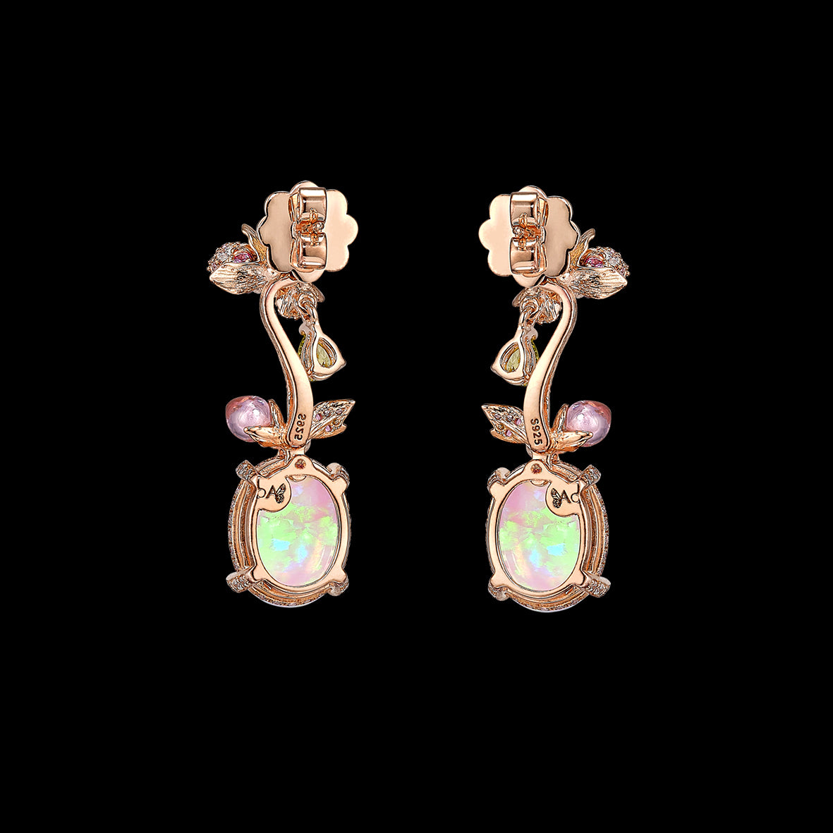 Blush Opal Carnivora Earrings, Earrings, Anabela Chan Joaillerie - Fine jewelry with laboratory grown and created gemstones hand-crafted in the United Kingdom. Anabela Chan Joaillerie is the first fine jewellery brand in the world to champion laboratory-grown and created gemstones with high jewellery design, artisanal craftsmanship and a focus on ethical and sustainable innovations.