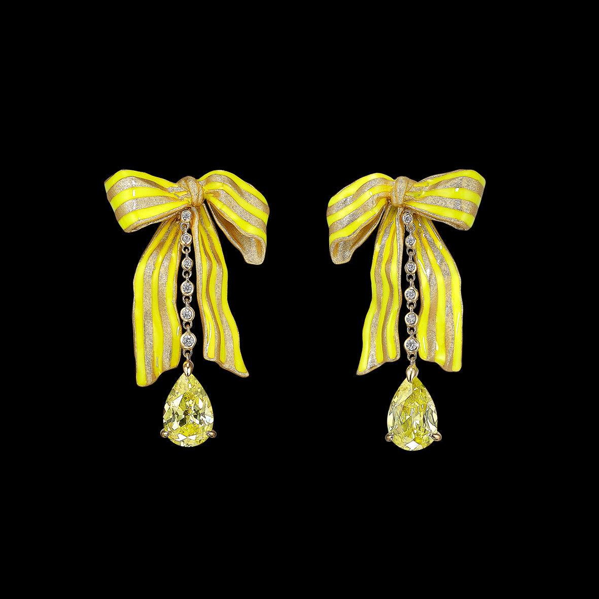 Canary Bardot Bow Earrings, Earrings, Anabela Chan Joaillerie - Fine jewelry with laboratory grown and created gemstones hand-crafted in the United Kingdom. Anabela Chan Joaillerie is the first fine jewellery brand in the world to champion laboratory-grown and created gemstones with high jewellery design, artisanal craftsmanship and a focus on ethical and sustainable innovations.