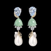 Aqua Diamond Jade Pearl Berry Earrings