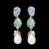 Aqua Diamond Jade Pearl Earrings, Earrings, Anabela Chan Joaillerie - Fine jewelry with laboratory grown and created gemstones hand-crafted in the United Kingdom. Anabela Chan Joaillerie is the first fine jewellery brand in the world to champion laboratory-grown and created gemstones with high jewellery design, artisanal craftsmanship and a focus on ethical and sustainable innovations.