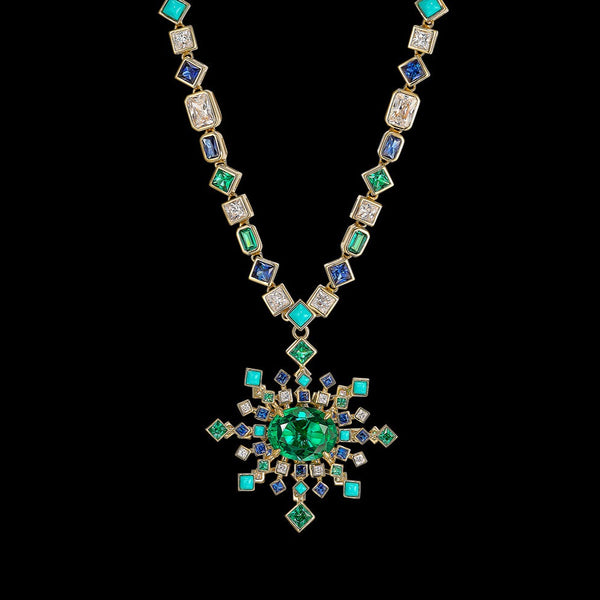 18K White Gold Elegant Emerald and Diamond Necklace, Jewelry Miami - Snow's  Jewelers Miami Lakes