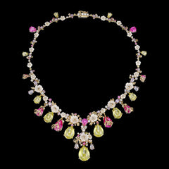 Fuchsia Lemon Paradise Necklace, Necklace, Anabela Chan Joaillerie - Fine jewelry with laboratory grown and created gemstones hand-crafted in the United Kingdom. Anabela Chan Joaillerie is the first fine jewellery brand in the world to champion laboratory-grown and created gemstones with high jewellery design, artisanal craftsmanship and a focus on ethical and sustainable innovations.