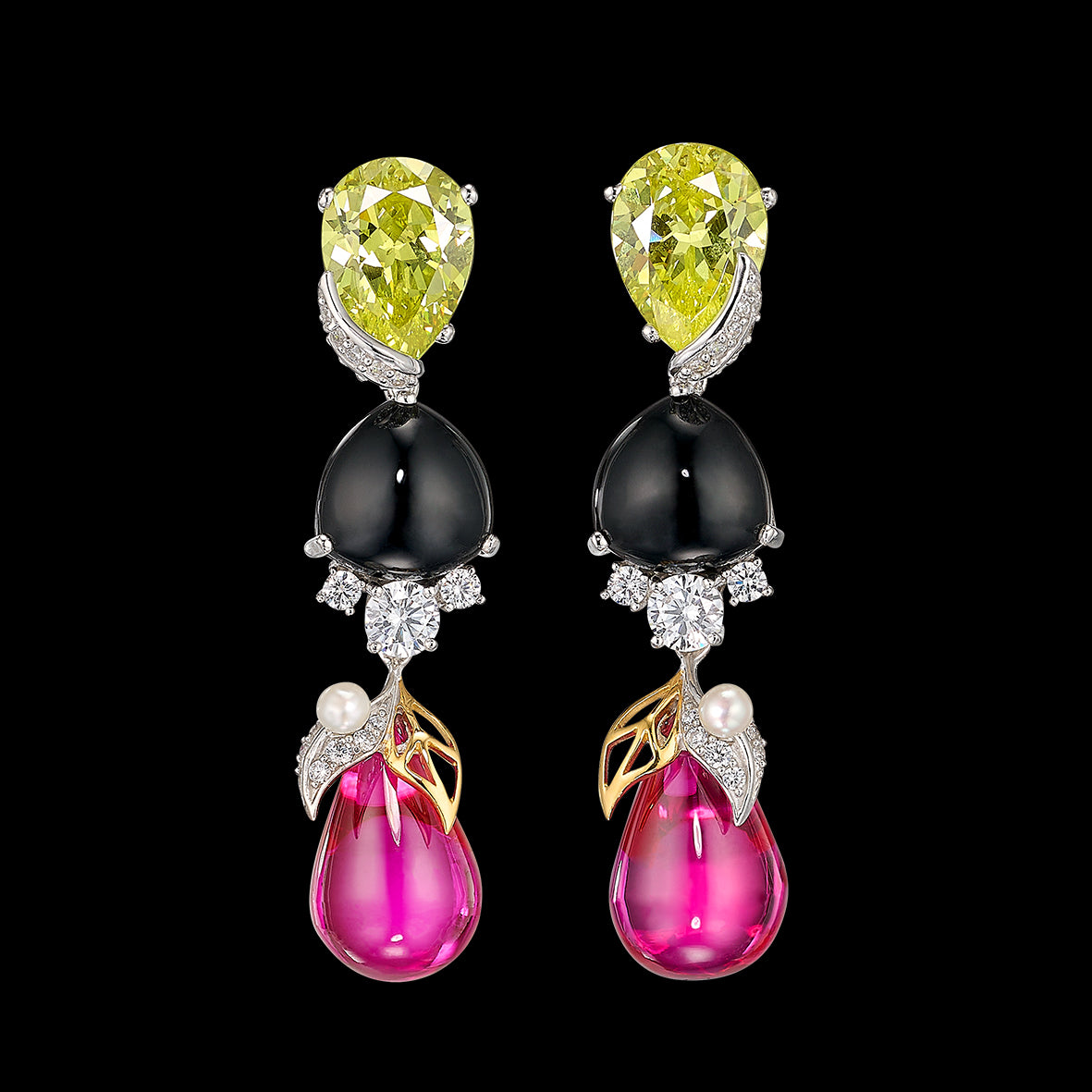 Lemon Fuchsia Berry Drop Earrings, Earrings, Anabela Chan Joaillerie - Fine jewelry with laboratory grown and created gemstones hand-crafted in the United Kingdom. Anabela Chan Joaillerie is the first fine jewellery brand in the world to champion laboratory-grown and created gemstones with high jewellery design, artisanal craftsmanship and a focus on ethical and sustainable innovations.