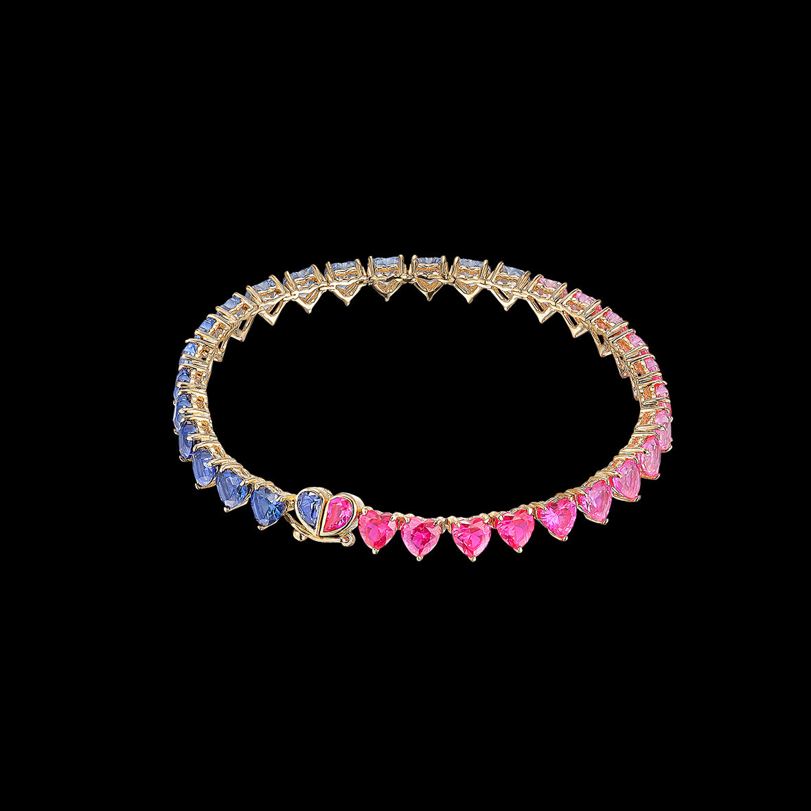 Magenta Eternity Heart Bracelet, Bracelet, Anabela Chan Joaillerie - Fine jewelry with laboratory grown and created gemstones hand-crafted in the United Kingdom. Anabela Chan Joaillerie is the first fine jewellery brand in the world to champion laboratory-grown and created gemstones with high jewellery design, artisanal craftsmanship and a focus on ethical and sustainable innovations.