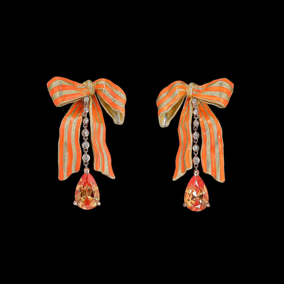 Orange Sapphire Bardot Bow Earrings, Earrings, Anabela Chan Joaillerie - Fine jewelry with laboratory grown and created gemstones hand-crafted in the United Kingdom. Anabela Chan Joaillerie is the first fine jewellery brand in the world to champion laboratory-grown and created gemstones with high jewellery design, artisanal craftsmanship and a focus on ethical and sustainable innovations.