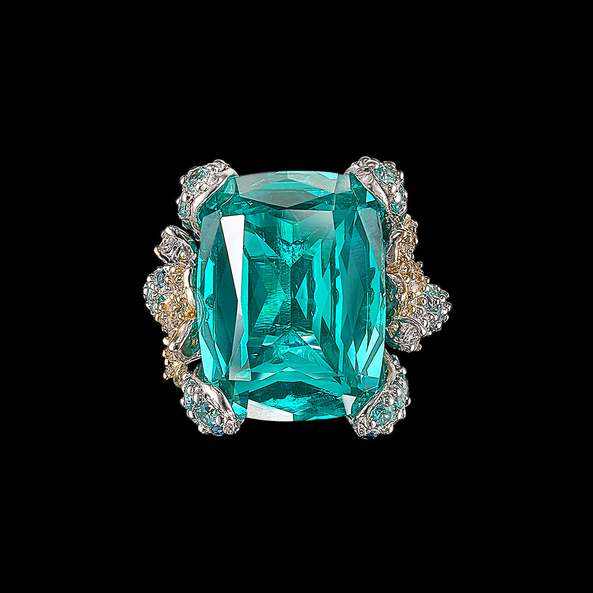 Paraiba Ocean Ring, Ring, Anabela Chan Joaillerie - Fine jewelry with laboratory grown and created gemstones hand-crafted in the United Kingdom. Anabela Chan Joaillerie is the first fine jewellery brand in the world to champion laboratory-grown and created gemstones with high jewellery design, artisanal craftsmanship and a focus on ethical and sustainable innovations.