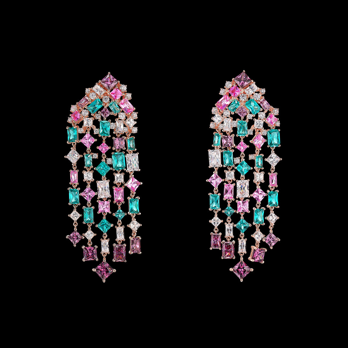 Paraiba Pink Cascade Earrings, Earrings, Anabela Chan Joaillerie - Fine jewelry with laboratory grown and created gemstones hand-crafted in the United Kingdom. Anabela Chan Joaillerie is the first fine jewellery brand in the world to champion laboratory-grown and created gemstones with high jewellery design, artisanal craftsmanship and a focus on ethical and sustainable innovations.