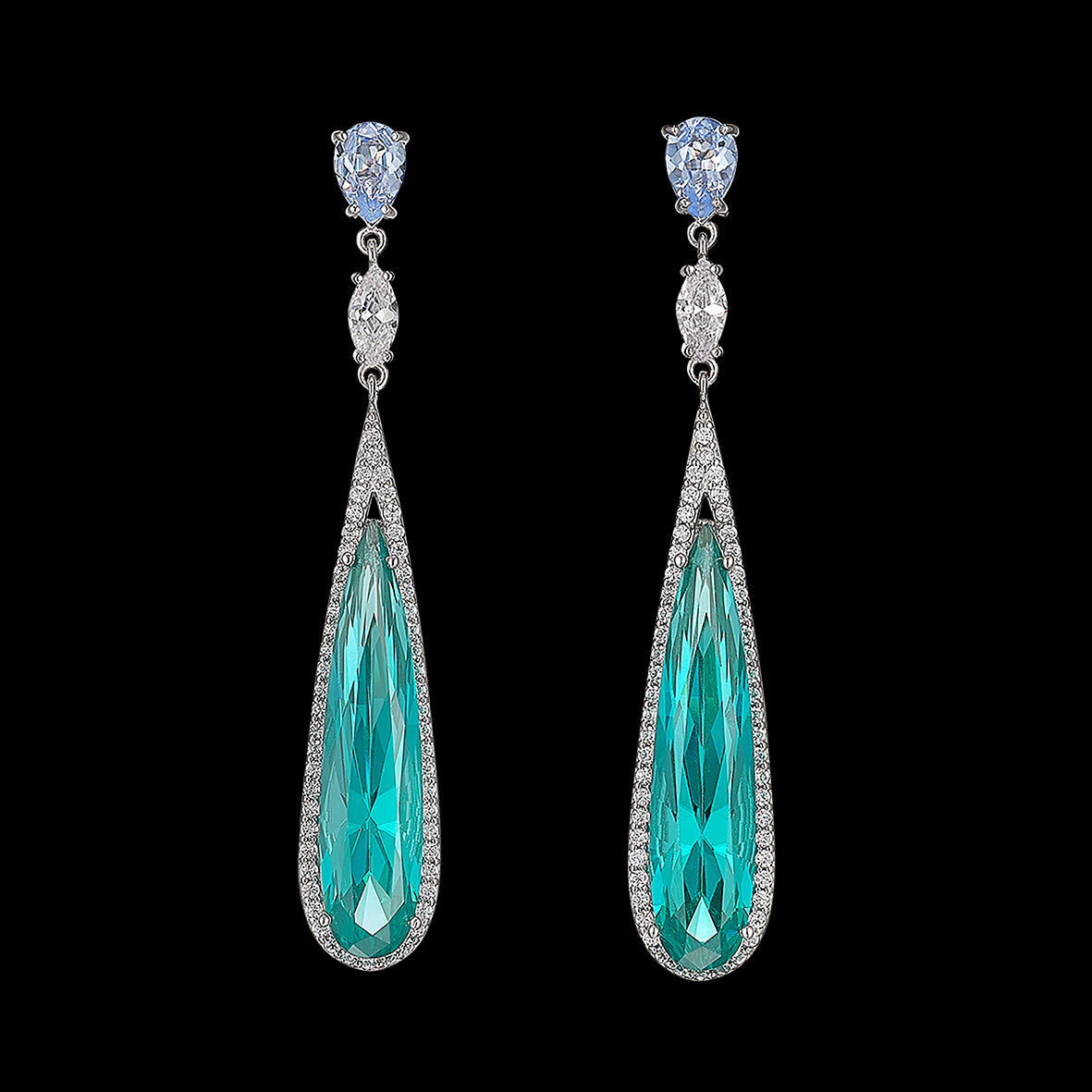 Paraiba Shard Earrings, Earrings, Anabela Chan Joaillerie - Fine jewelry with laboratory grown and created gemstones hand-crafted in the United Kingdom. Anabela Chan Joaillerie is the first fine jewellery brand in the world to champion laboratory-grown and created gemstones with high jewellery design, artisanal craftsmanship and a focus on ethical and sustainable innovations.