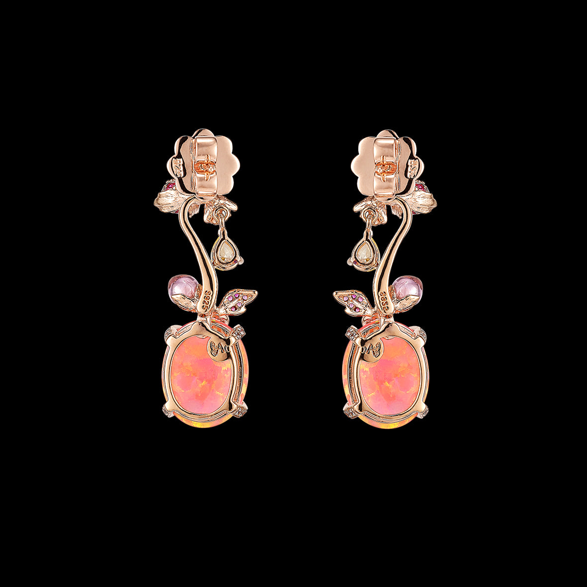 Pink Opal Carnivora Earrings, Earrings, Anabela Chan Joaillerie - Fine jewelry with laboratory grown and created gemstones hand-crafted in the United Kingdom. Anabela Chan Joaillerie is the first fine jewellery brand in the world to champion laboratory-grown and created gemstones with high jewellery design, artisanal craftsmanship and a focus on ethical and sustainable innovations.