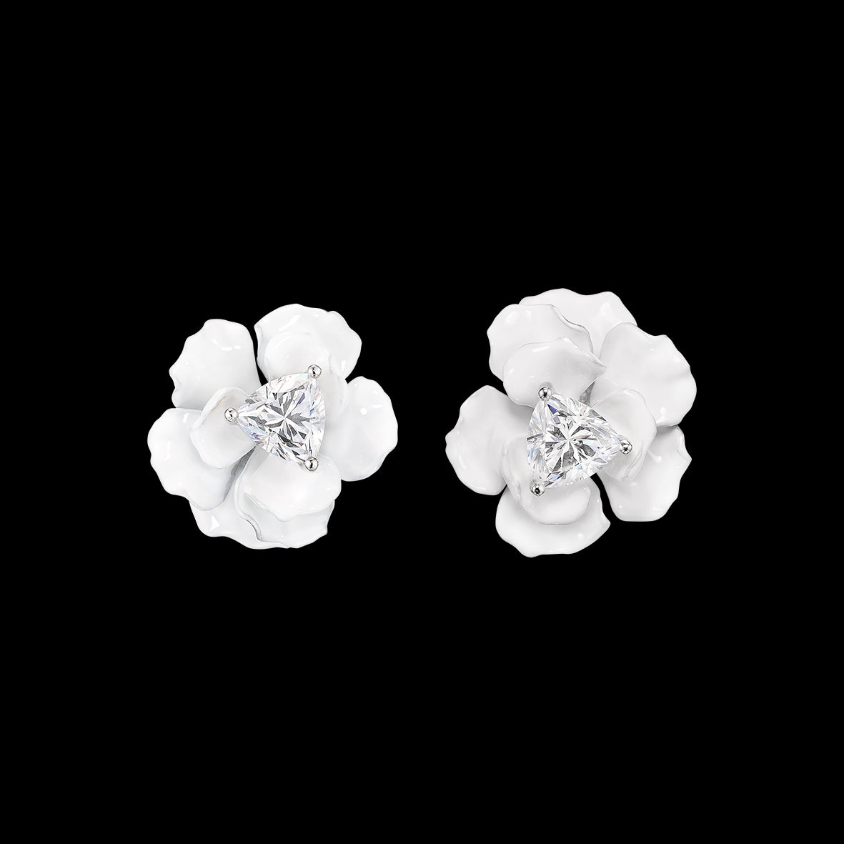 Snowflower Rose Studs, Earrings, Anabela Chan Joaillerie - Fine jewelry with laboratory grown and created gemstones hand-crafted in the United Kingdom. Anabela Chan Joaillerie is the first fine jewellery brand in the world to champion laboratory-grown and created gemstones with high jewellery design, artisanal craftsmanship and a focus on ethical and sustainable innovations.