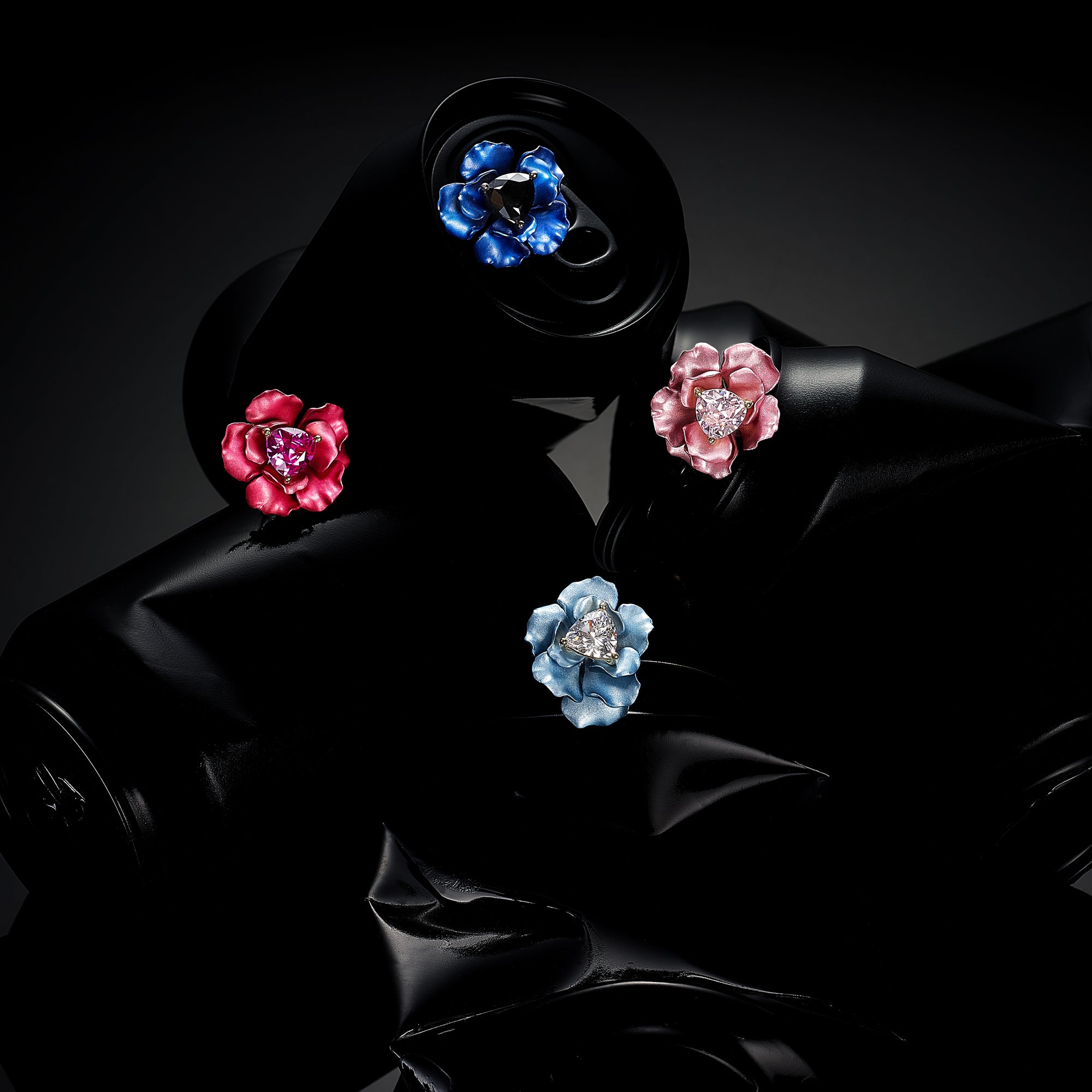 Midnight Rose Studs, Earrings, Anabela Chan Joaillerie - Fine jewelry with laboratory grown and created gemstones hand-crafted in the United Kingdom. Anabela Chan Joaillerie is the first fine jewellery brand in the world to champion laboratory-grown and created gemstones with high jewellery design, artisanal craftsmanship and a focus on ethical and sustainable innovations.