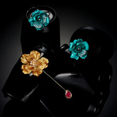 Aqua Camelia Earrings , Earrings, Anabela Chan Joaillerie - Fine jewelry with laboratory grown and created gemstones hand-crafted in the United Kingdom. Anabela Chan Joaillerie is the first fine jewellery brand in the world to champion laboratory-grown and created gemstones with high jewellery design, artisanal craftsmanship and a focus on ethical and sustainable innovations.