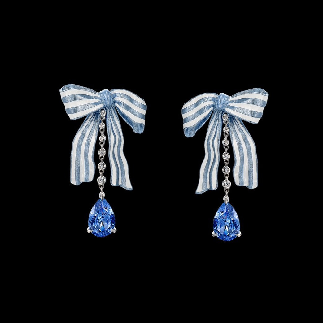 Aqua Bardot Bow Earrings, Earring, Anabela Chan Joaillerie - Fine jewelry with laboratory grown and created gemstones hand-crafted in the United Kingdom. Anabela Chan Joaillerie is the first fine jewellery brand in the world to champion laboratory-grown and created gemstones with high jewellery design, artisanal craftsmanship and a focus on ethical and sustainable innovations.