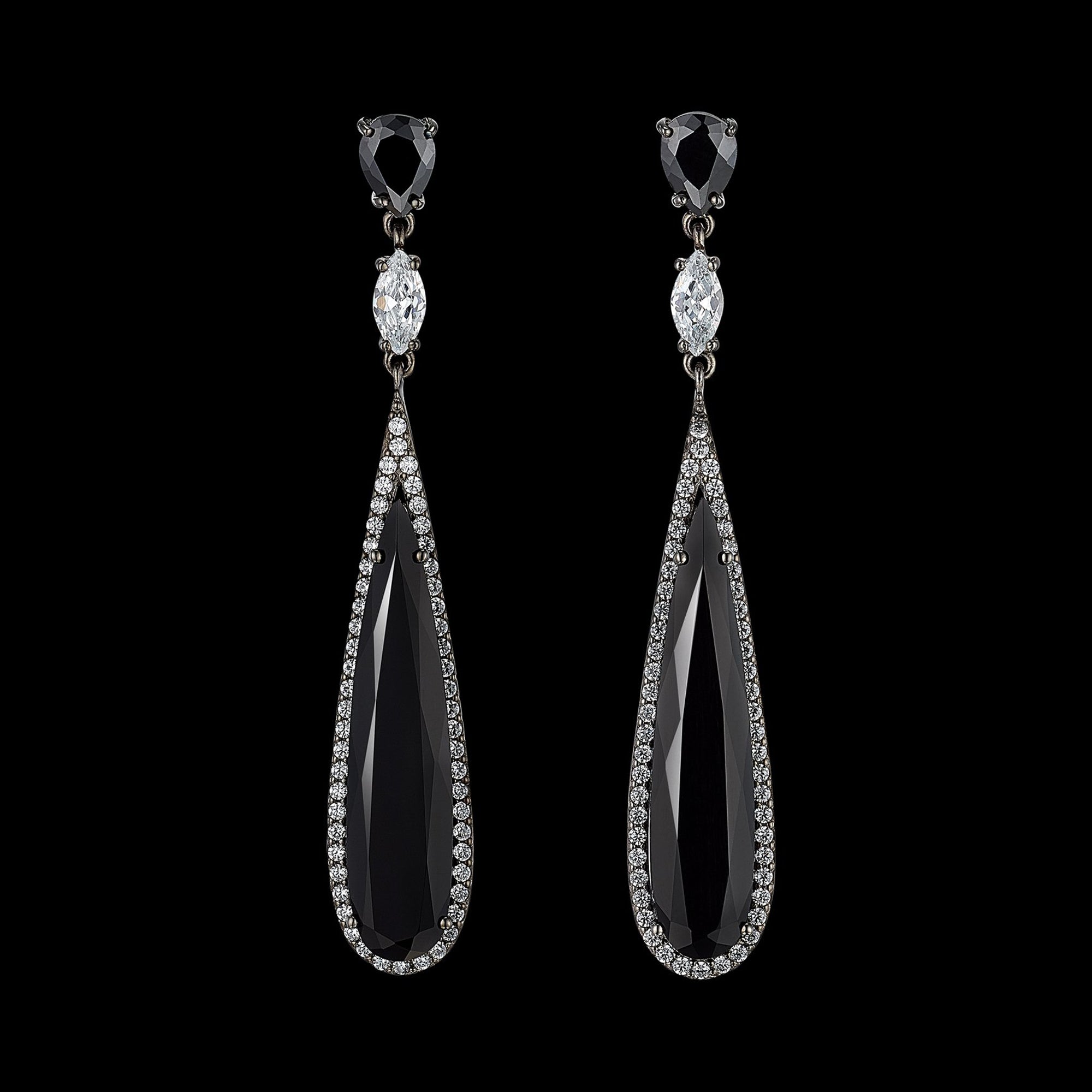 Long black diamond earrings Clearance