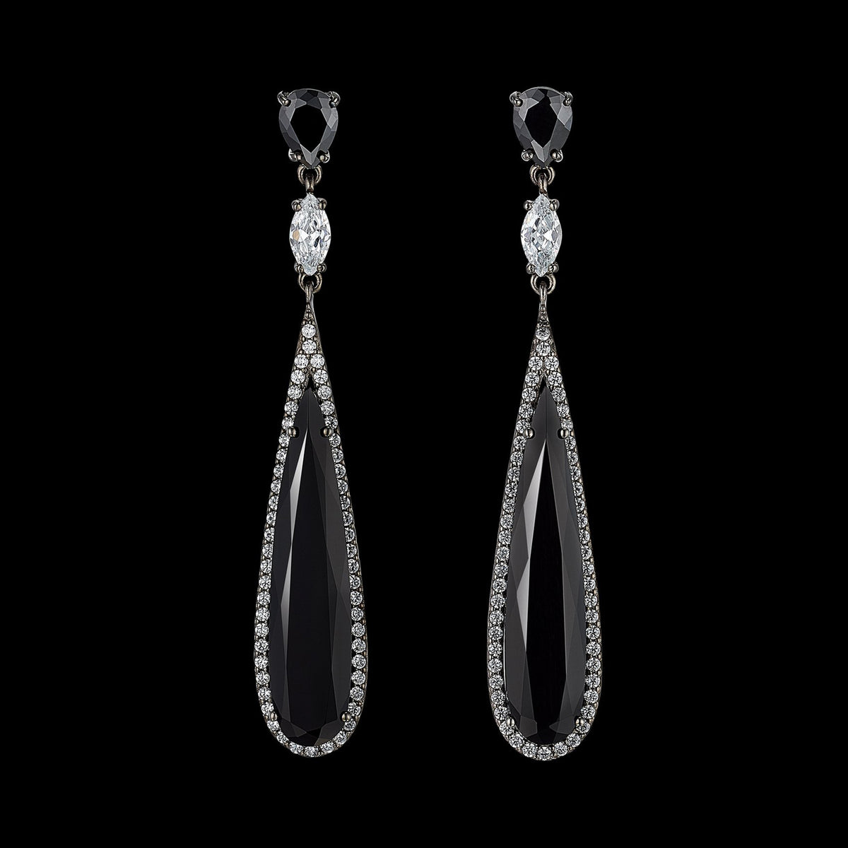 Black Diamond Shard Earrings, Earrings, Anabela Chan Joaillerie - Fine jewelry with laboratory grown and created gemstones hand-crafted in the United Kingdom. Anabela Chan Joaillerie is the first fine jewellery brand in the world to champion laboratory-grown and created gemstones with high jewellery design, artisanal craftsmanship and a focus on ethical and sustainable innovations.