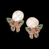 Butterfly Pearl Earrings, , Anabela Chan Joaillerie - Fine jewelry with laboratory grown and created gemstones hand-crafted in the United Kingdom. Anabela Chan Joaillerie is the first fine jewellery brand in the world to champion laboratory-grown and created gemstones with high jewellery design, artisanal craftsmanship and a focus on ethical and sustainable innovations.